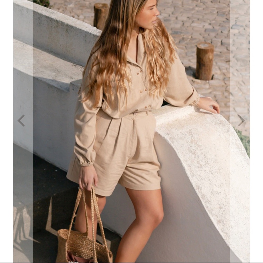 Harlyjae Beige Tan Raw Silk High Waisted shorts